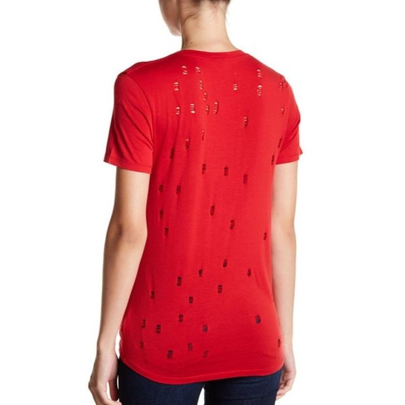 $118 JOE'S JEANS Gilles SILK Blend  TEE SHIRT Pocket TOP Distressed CUTOUT ( S ) - Picture 2 of 2